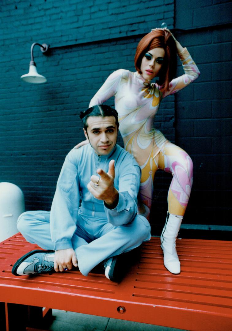 Mosaic of masters: Deee-lite's Super DJ Dmitry and Lady Miss Kier, sporting Pucci catsuit, favor mixing designers such as Thierry Mugler, Gianni Versace, early Pierre Cardin and Martine Sitbon