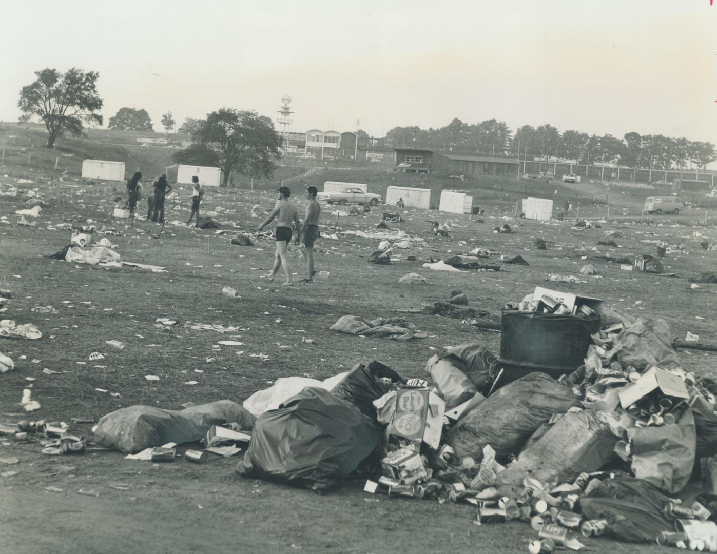 Piles of garbage clutter up Mosport's 30 acres after the Strawberry Fields rock festival ended yesterday