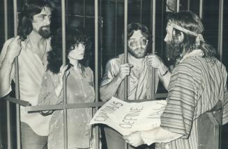 Director Anthony Lorraine (headband) rehearses his cast for the prison drama, Convicted But Not Convinced, which opens Saturday at the Redlight Theatr(...)