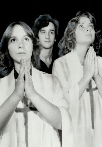 L-R Patricia Robitaille, Don McKellar (Everyman) and Michelle Griffith in Young People's Theatre production of Everyman, a Summer Theatre Camp presentation