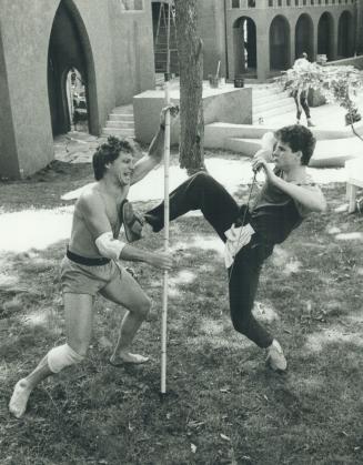 Stagefighting: Actors David Ferry (as Mercuto), left, and Albert Schultz (Tybalt) rehearse for Romeo And Juliet, opening tomorrow at High Park