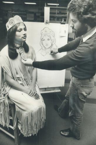 Indian artist Gary Miller uses his cousin, Brenda Bomberry, 18, as a model for a portrait of her great-great aunt, the famous Indian poet Pauline John(...)