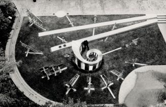 Spiral sculpture: Pierre Granche's Thales Au Pied De La Spirale, viewed from above at Toronto Sculpture Garden