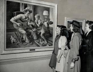 Public choice at Carnegie Institute's 1945 exhibition of paintings at Pittsburgh was this picture of a farmer strumming his guitar for the amusement o(...)