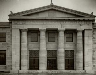 Four Greek columns dominate the impressive exterior of the new Canadian National Railways' station at Hamilton