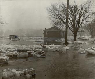 Motorist caught in Torrent has narrow escape as Ice Leaves river, The main highway from Weston to Thistletown is completely shut off by flood waters f(...)