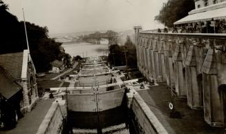 The Loeks on the Rideau Canal Ottawa, showing interprovincial Bridge to Hill