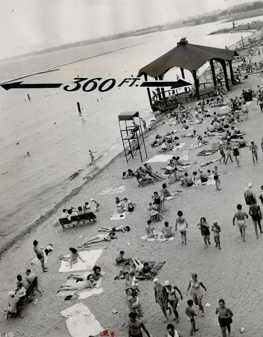 Lifesaving situation cleared up, Toronto's beaches are once again safe playgrounds for thousands at Sunnyside as shown here. Many made trip to Toronto's islands