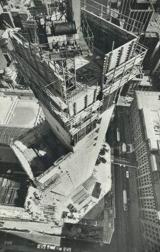 The concrete core of the second twin tower in the Eaton Centre project is nearly finished