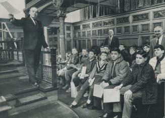 Pages get the word, Donald Morrow, Speaker of the Legislature, chats with some of the 14 page boys who began work when the House opened today