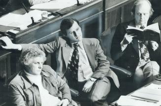 Vote Against Budget can be expected from the New Democratic Party, said Opposition Leader Stephen Lewis (middle) seen listening to the budget speech i(...)