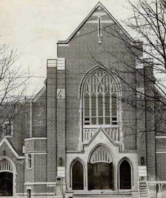 New high park Presbyterian church dedication to-night, The photograph here shows a front view of the new $80,000 High Park dedicated, to-night, at a special service