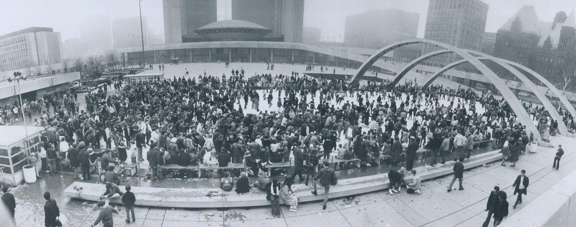 It was kids' way of spending remembrance day holiday, Like terrier dogs let off a leash, hundreds of school kids made a beeline for Toronto City Hall's ice rink yesterday