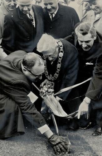 First Sod for Toronto's clamshell city hall is turned by Mayor Nathan Phillips