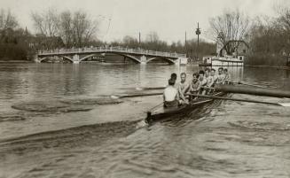 Group of Argo [rowers] working-out on the big lagoon at Toronto Island last Sunday