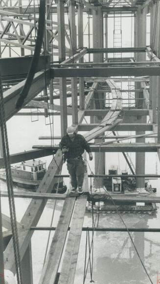 The Steel Frame for Ontario Place, the government's pavilion in Lake Ontario, is going up