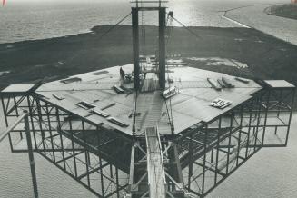 The view from 'Ontario place', Aided by ideal weather, construction of the Ontario Government's new pavilion is speeding ahead