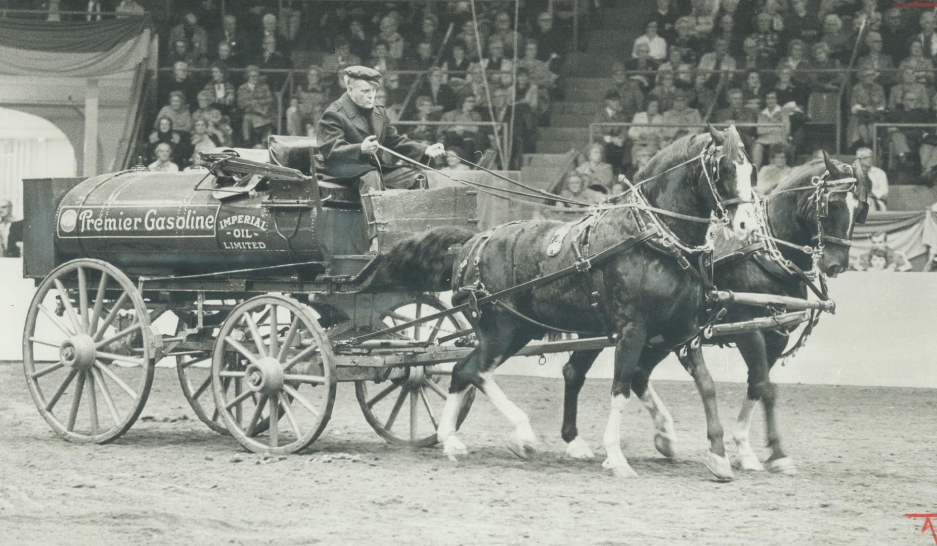 An early fuel oil delivery wagon, a big attraction of Senior Citizens' Day Royal Agricultural Winter Fair