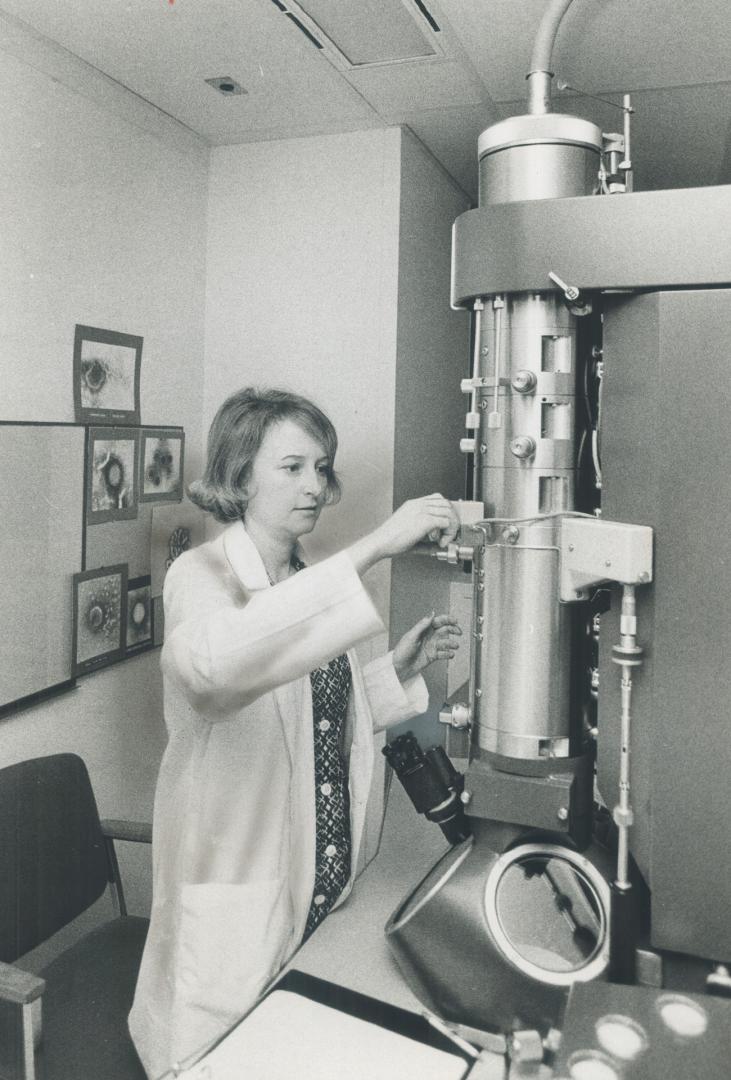 In the laboratory at the Hospital for Sick Children, Maria Szynmanski uses an electronic microscope to study a new virus - London flu - that has struc(...)