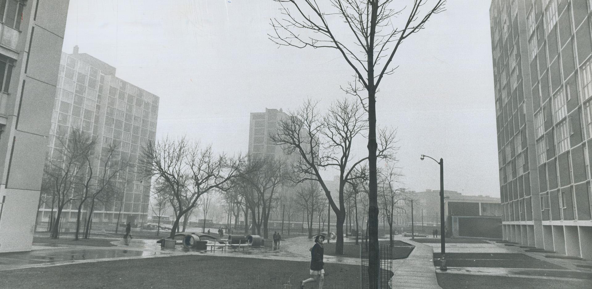 Almost 4,000 people live in the highrise apartments and row housing of Regent Park South at Dundas and Shuter Sts