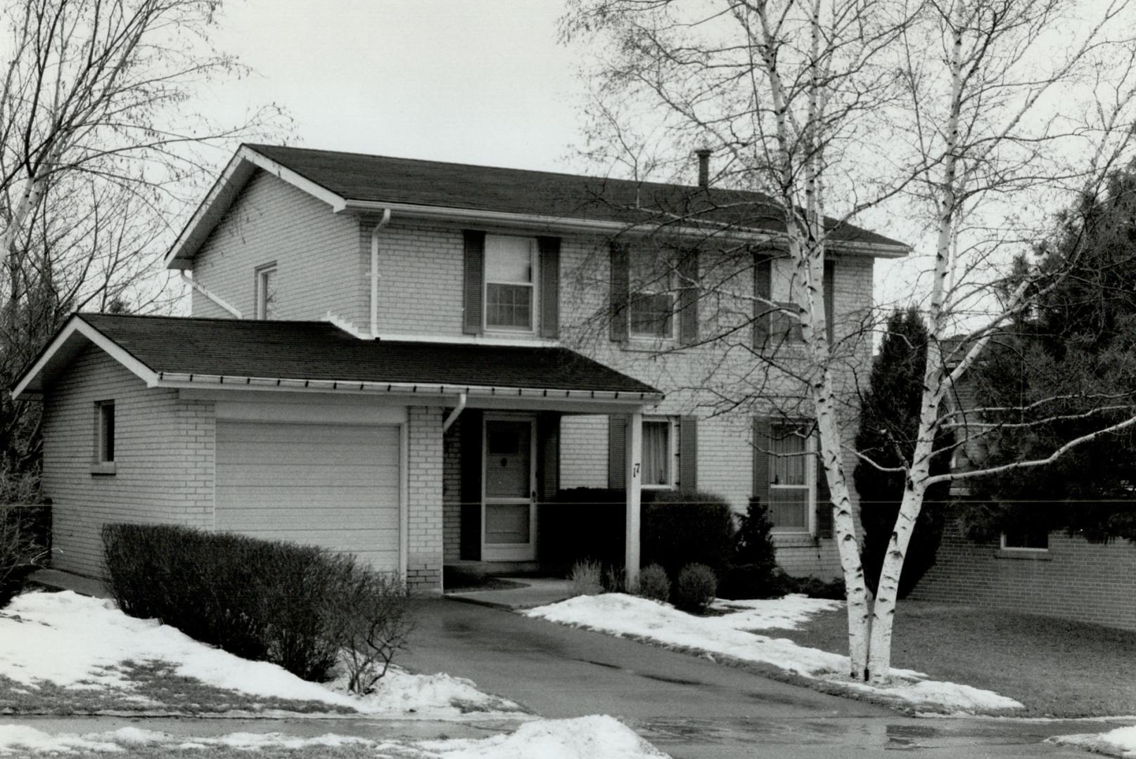 Image shows a two storey residential house with some trees around it.