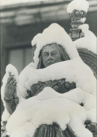 Queen Victoria's statue glares frigidly at the icecrusted heaps of snow surrounding her at Queen's Park and looks definitely not amused. People were cold, too