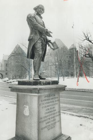 Statue erected to Robert Raikes in 1930 in Queen's Park marked 150th anniversary of founding of his first Sunday school in Gloucester, England