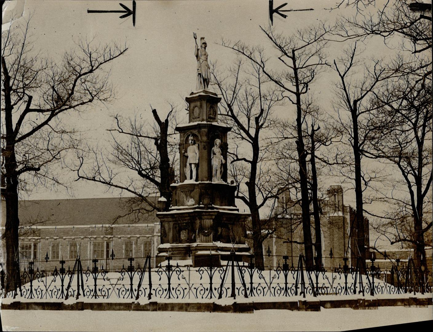 In Need of repair. The veterans' monument. 1866, in Queen's Park opposite the western entrance to the parliament buildings, shown above, is declared t(...)