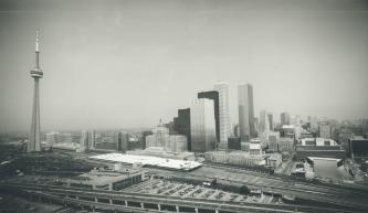 Image shows Harbour buildings and CN Tower on the left.