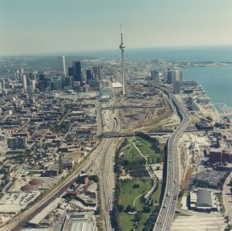 Image shows an aerial view of the waterfront.