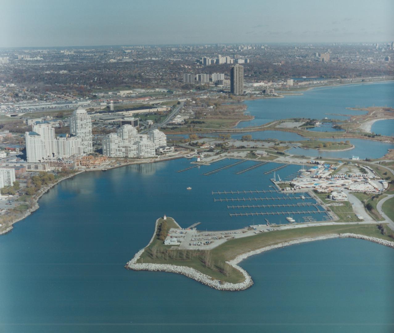 Image shows an aerial view of the waterfront.