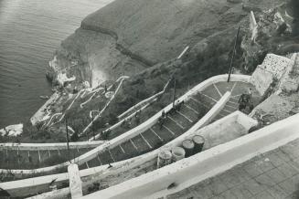 A steep climb: You have to zig-zag back and forth on this switch-back trail to reach Fira from sea level and if you're smart you'll ride up on a local mule