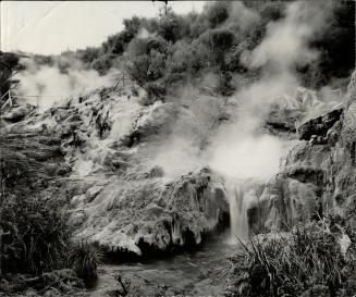 Lush vegetation grows in every crevice in this rocky New Zealand valley, where hot springs keep the earth at tropical temper