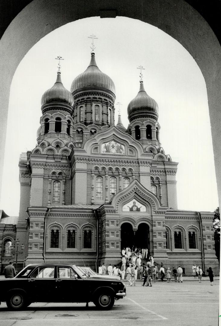 Changing times: The peaceful facade of this Russian Orthodox church in Tallinn, the Estonian capital, belies the crisis over autonomy