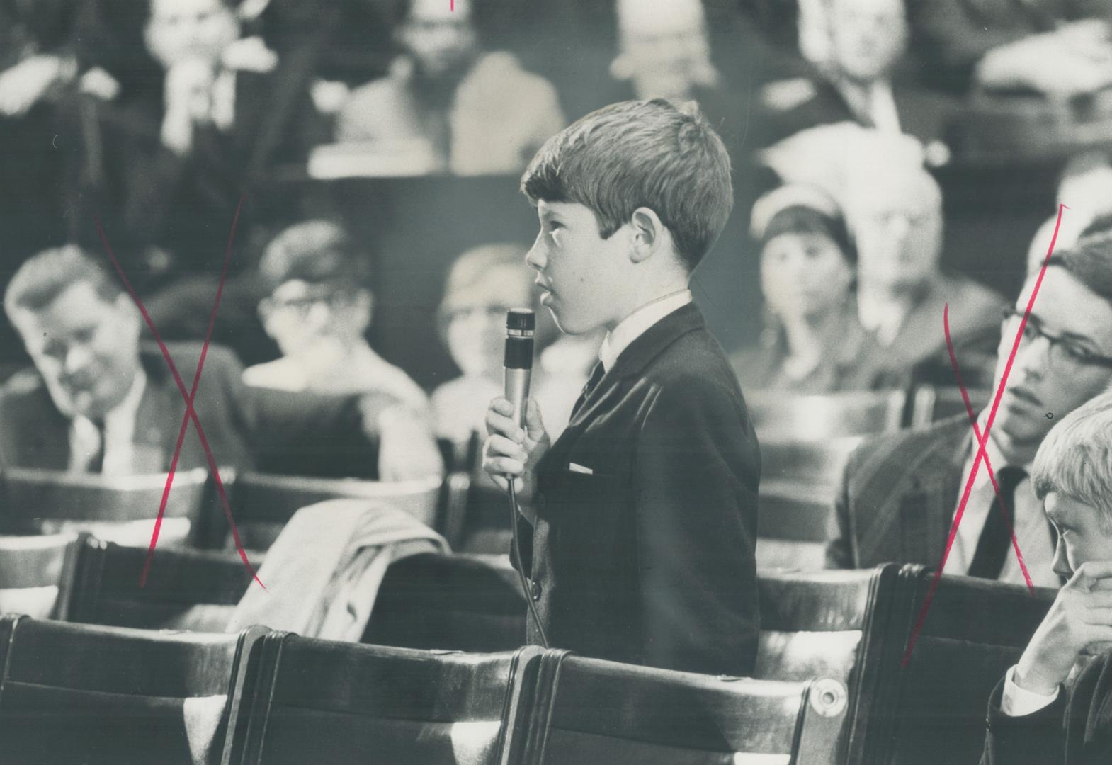 Raising a Question, Attending Star's conference on City life as a class project, student Donald Clarke, 11, questions TTC commissioner Ford Brand on the poor streetcar service in Toronto