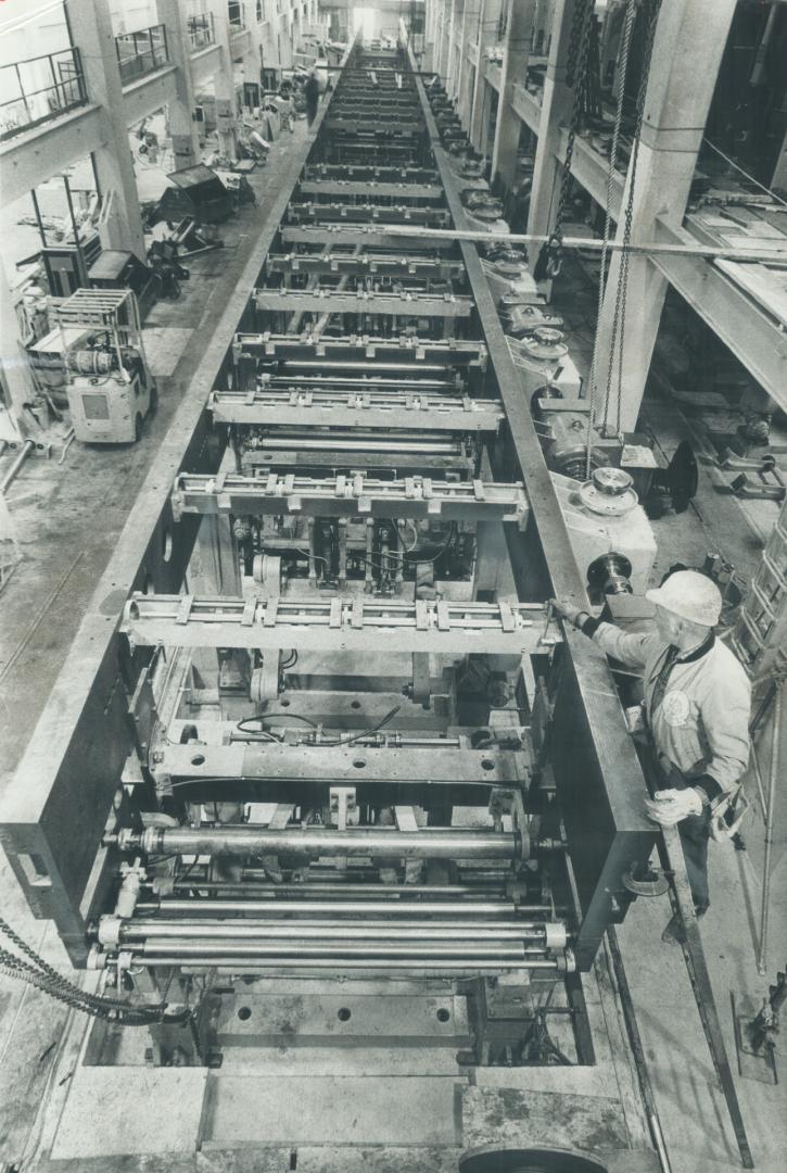 Spectacular press line substructure stretches down the length of the 350-foot-long press room at One Yonge St