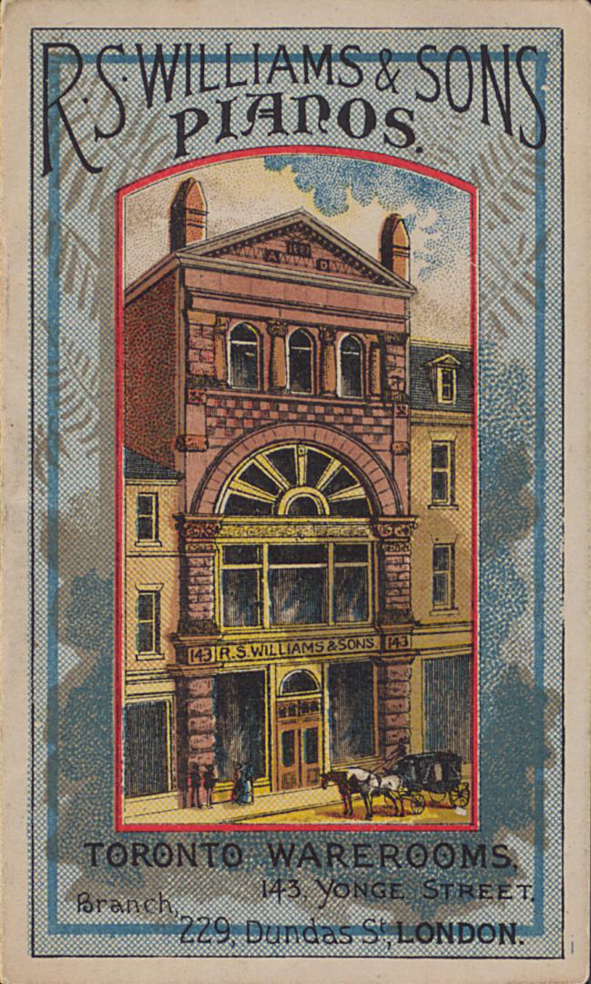 Illustration of the exterior of the R.S. Williams & Sons Toronto warehouse at 143 Yonge Street …