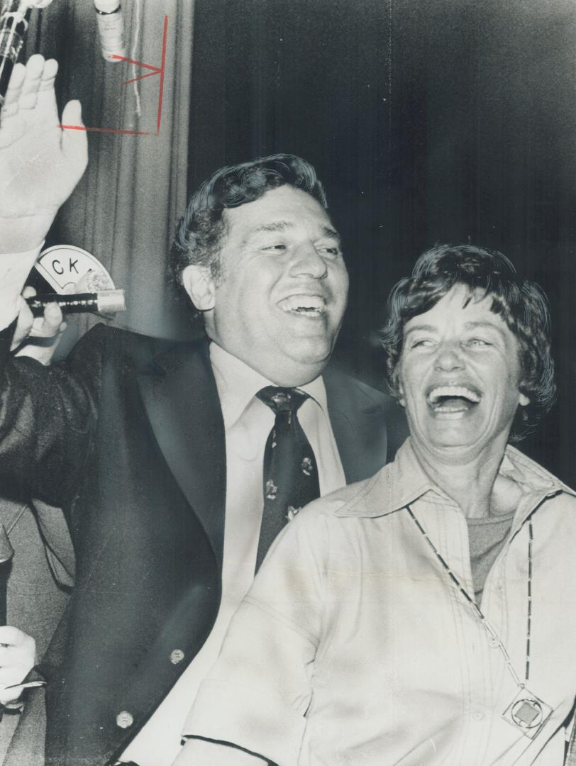 Smiles of Victory: Former B.C. premier Dave Barrett and his wife, Shirley, are all smiles at victory party last night after his landslide win in by-el(...)