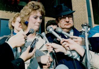 Debbie Bastien, flanked by her mother Pat Boutet (left) and lawyer Leon Paroian, talk to the media after the inquest rapped up, Thursday morning