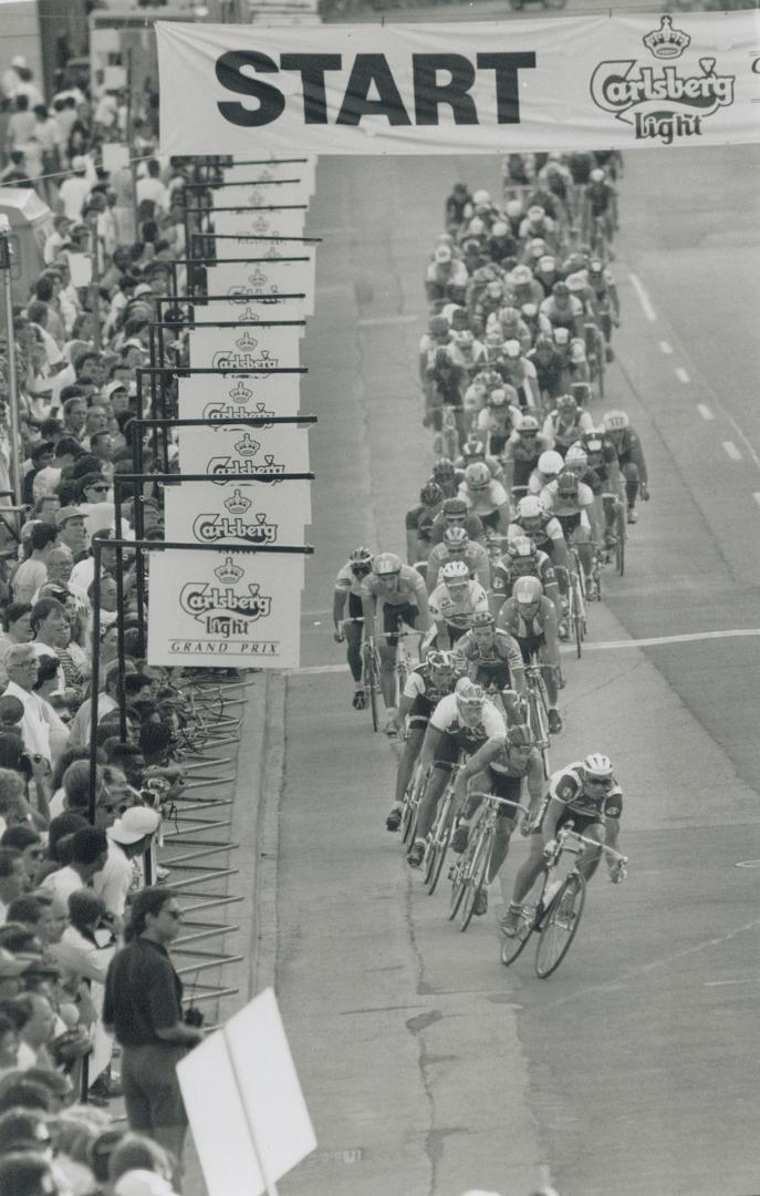 Bauer Power: Fenwick's Steve Bauer (front) was first off the line and first across the finish line in a 60-lap race through Toronto streets yesterday