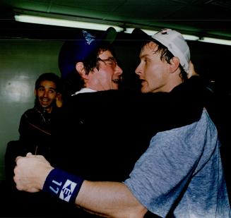 Paul Beeston and Kelly Grubek, Inside locker room after winning World Series