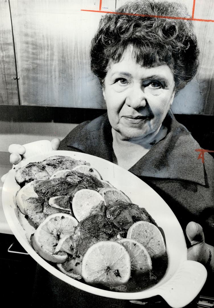 MME. Jehane Benoit. She serves lamb steak with oranges