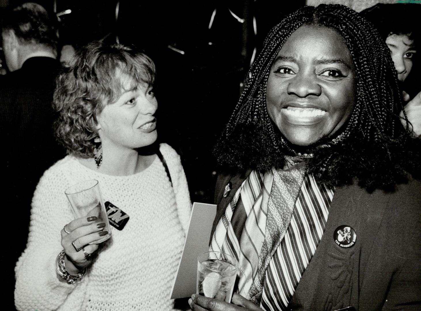 Bam Boo bash: CBC-TV publicist Jan Oddie left, shares a joke with singer/ actrees Salome Bey at the launch party for The Star's new What's On section last Thursday night at the Bam Boo Club