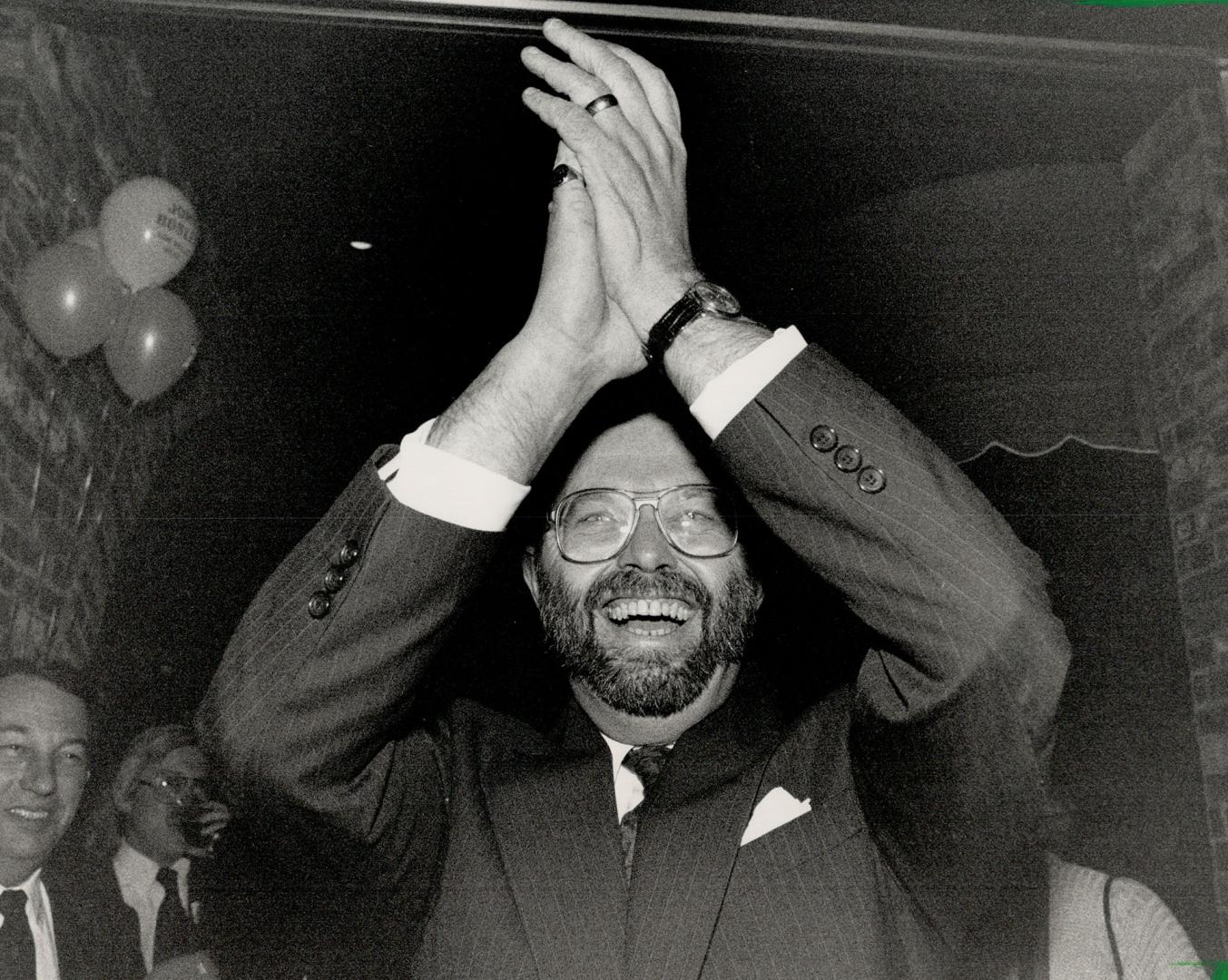 Former speaker of the House John Bosley celebrates his fourth consecutive election victory. Ima…