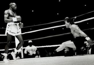 Say good night, Brad: Brad Jeffries takes a seat in the second round after being pummelled by Toronto's Donovan Boucher last night at the Metro Toronto Convention Centre