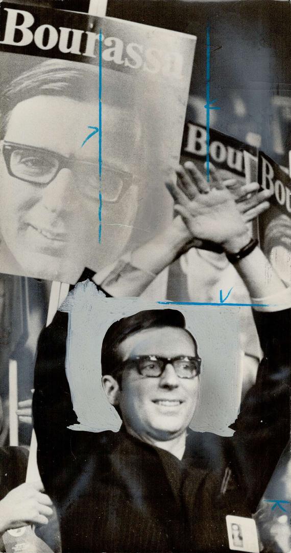 Robert Bourassa, the new leader of the Quebec Liberal party, raises his hands in victory after he defeated former justice minister Claude Wagner and f(...)