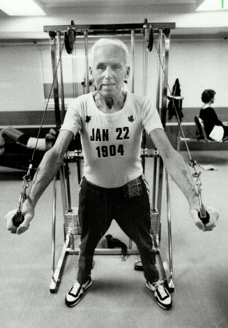 What a man! Mark Brennan works out on the weight machine at the Agincourt Racquetball and Fitness Club