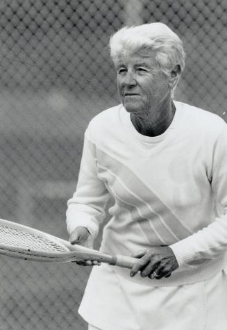 Winning style: Louise Brown, 68, gets set to return a serve at Credit Valley Tennis Club