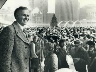 Evangelist Ken Campbell addresses rally in front of City Hall