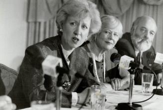 Arms Pardon: Justice Minister Kim Campbell, left, with Toronto Mayor June Rowlands and Montreal Councillo Andre Berthelet, at news conference yesterday